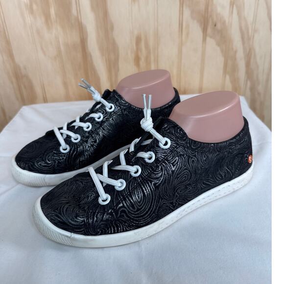 Softinos Isla Low Soft Black Textured Leather Women Sneakers Size EU 40/US 10 - Picture 3 of 8